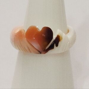 Hand Carved Shell Heart Ring Boho Coastal Vintage Size 5.5